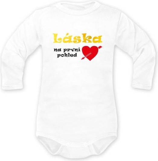 Body dlouhý rukáv Dejna Láska na první pohled, bílé, zlaté, červené srdíčko, vel. 68 - 68 (4-6m) - obrázek 1