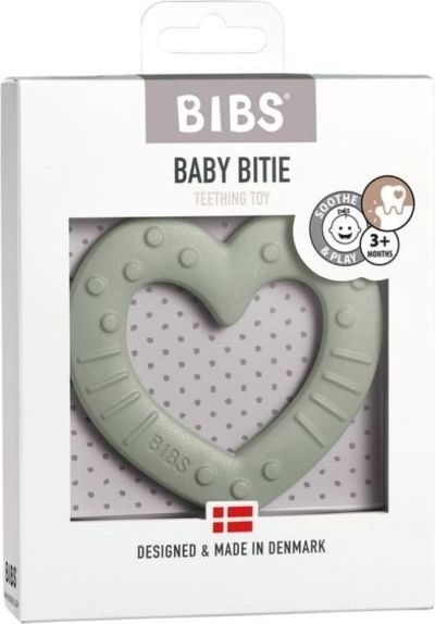 BIBS Baby Bitie Heart Sage - Silikonové kousátko Srdíčko - šedé/olivové - obrázek 2