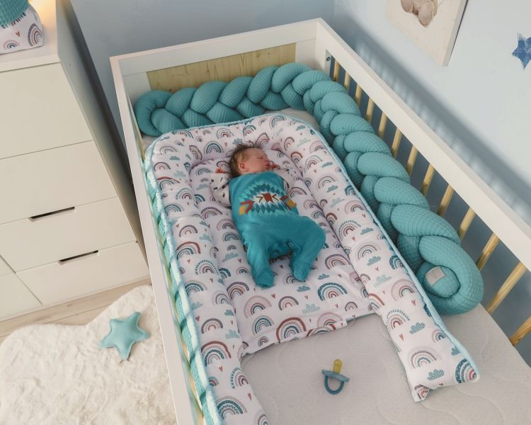 Baby Nellys Oboustranné hnízdečko, kokon Vafel, bavlna LUX, 60 x 90 cm - Duha, tyrkys - obrázek 3