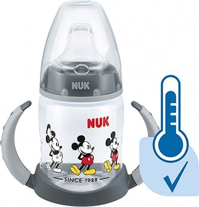 Kojenecká láhev na učení NUK Disney Mickey s kontrolou teploty 150 ml šedá, Šedá - obrázek 1
