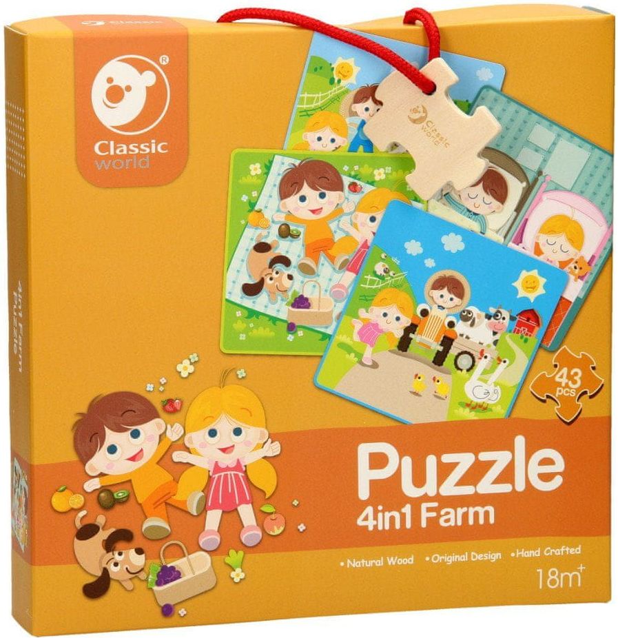 Classic world Dřevěné puzzle Farma 4v1 (6,9,12 a 16 dílků) - obrázek 1