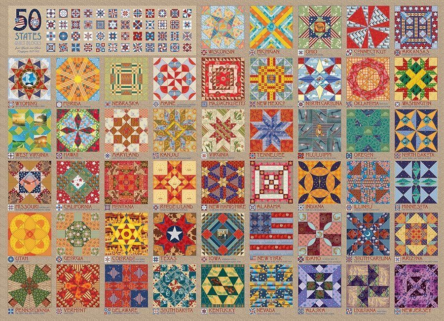 COBBLE HILL Puzzle 50 státních prošívaných přikrývek 1000 dílků - obrázek 1