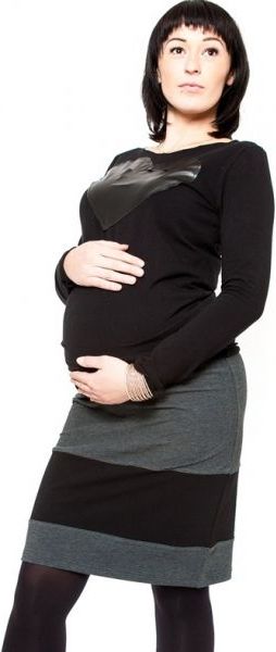 Těhotenská sukně Be MaaMaa - LORA černá/grafit - M (38) - obrázek 1