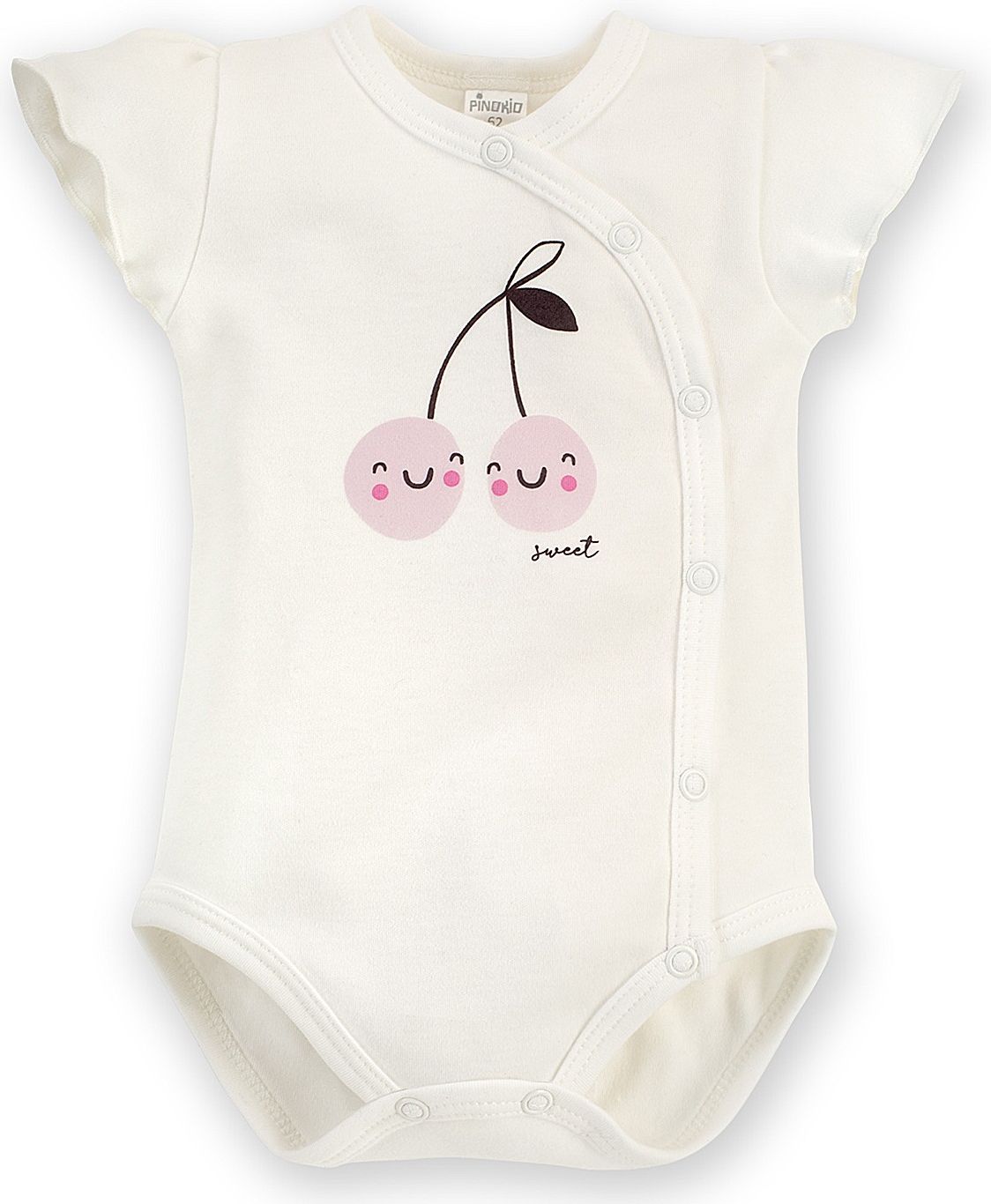 PINOKIO Body na zapínání krátký rukáv Ecru Sweet cherry vel. 68 - obrázek 1