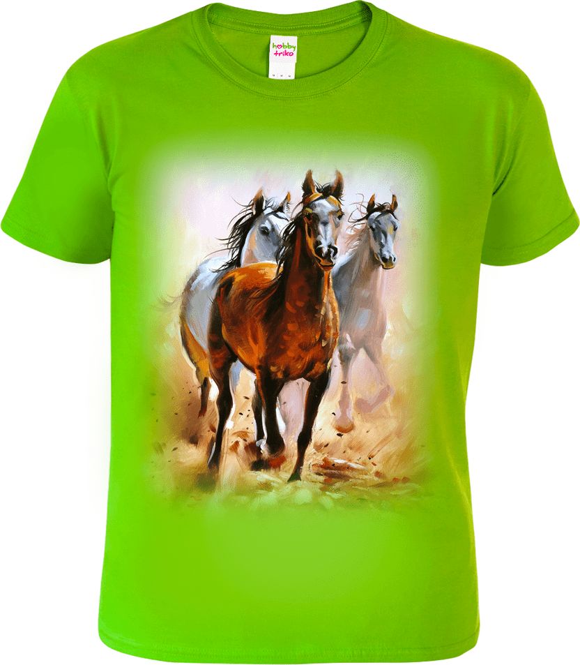 Hobbytriko Dětské tričko s koněm - Malované koně Barva: Apple Green (92), Velikost: 8 let / 134 cm - obrázek 1