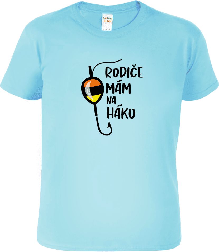 Hobbytriko Dětské tričko (nejen) pro rybáře - Rodiče mám na háku Barva: Nebesky modrá (15), Velikost: 6 let / 122 cm - obrázek 1