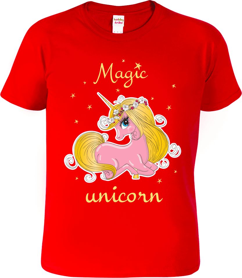 Hobbytriko Tričko s jednorožcem - Magic unicorn Barva: Červená (07), Velikost: 4 roky / 110 cm - obrázek 1