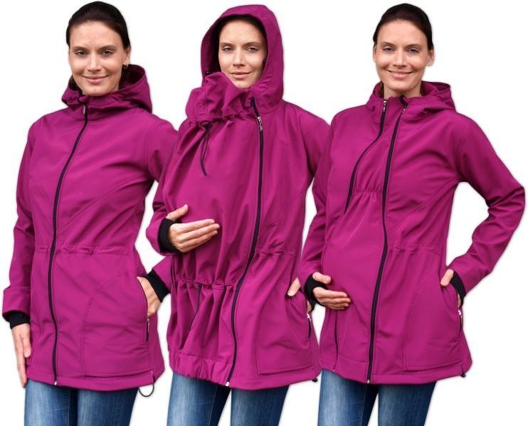 Bunda pro nosící, těhotné - softshellová (přední nošení), fuchsiová, vel. M/L - M/L - obrázek 1