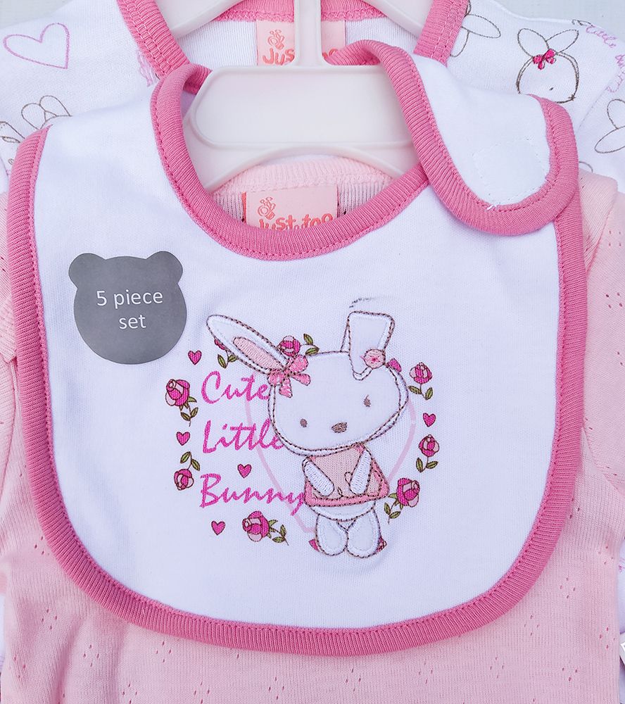 Just Too Cute Souprava pro miminka bílo růžová zajíček 5 dílů Velikost: 62 - obrázek 2