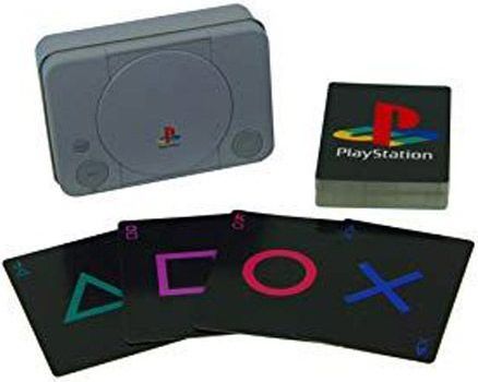 CurePink Hrací karty v plechové krabičce Playstation: All Crest (11 x 9 x 3 cm) - obrázek 1