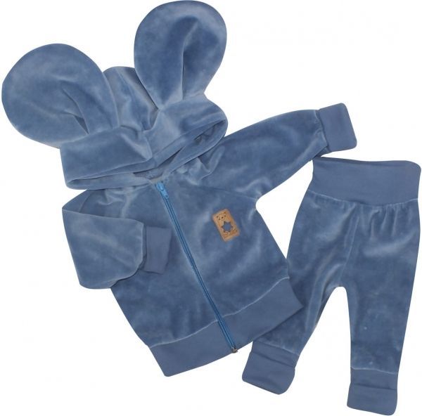 Z& Z Velurová, semišková tepláková souprava s oušky MYŠKA - jeans, vel. 68 - 68 (4-6m) - obrázek 2