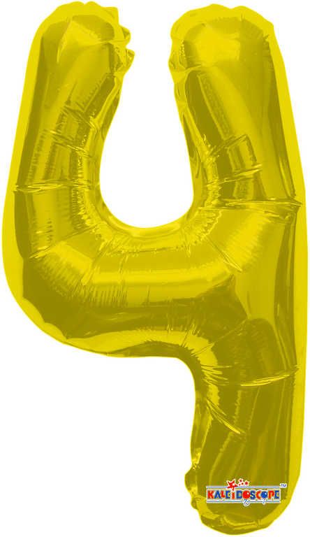 Party balonek nafukovací 35cm Číslice 4 zlatý malý foliový plnění vzduchem - obrázek 1