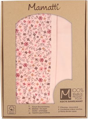 Mamatti Dětská oboustranná bavlněná deka, 80 x 90 cm, Květinka, pudrová s potiskem - obrázek 1