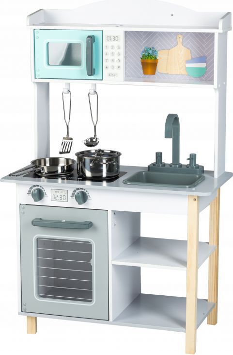 Mamido  Dětská dřevěná kuchyňka s kovovými doplňky modrá - obrázek 1