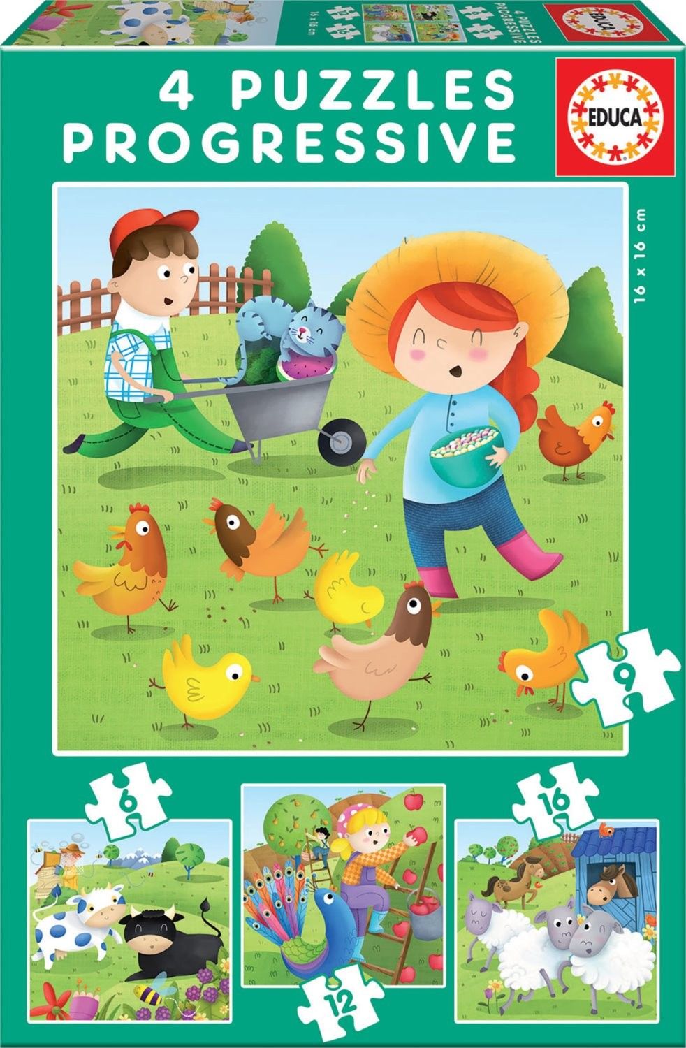 Educa Zvířátka z farmy 4v1 6,9,12,16 dílků - obrázek 1