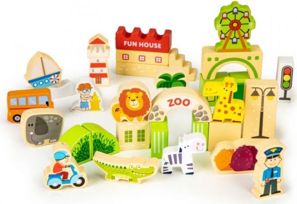 Dřevěné kostky ECO TOYS 120 ks - pastelové barvy, ZOO
