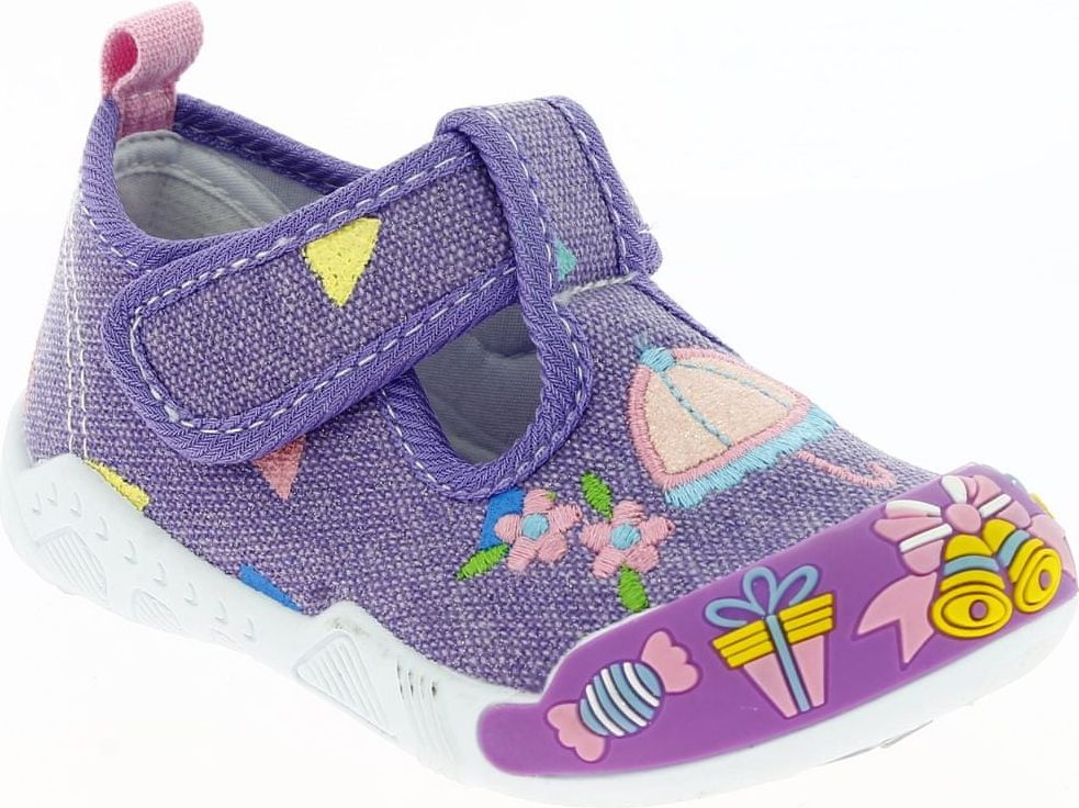 Slobby dívčí plátěné sandály s obrázky 22 fialová - obrázek 1
