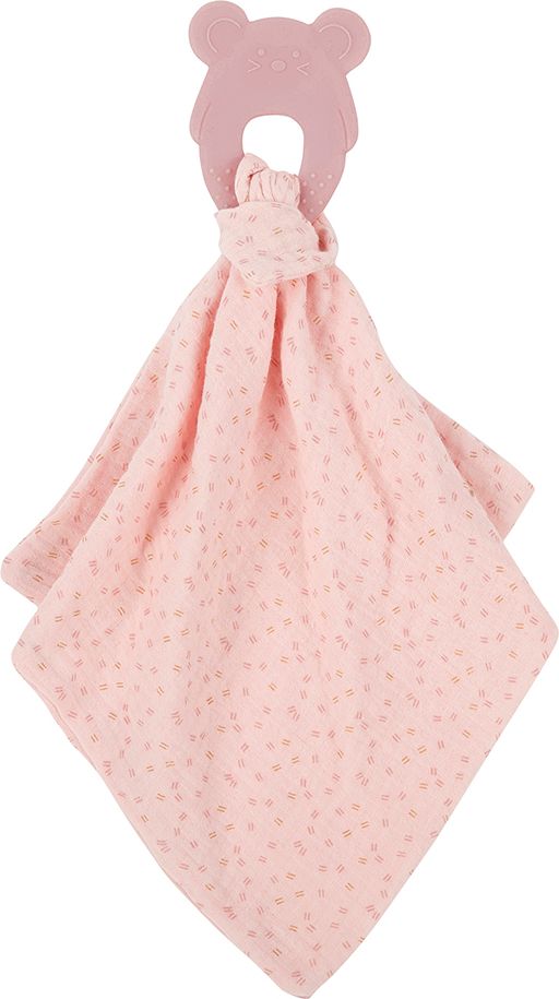 NATTOU Kousátko silikonové bez BPA s bavlněnou dečkou 28 x 28 cm pink - obrázek 1