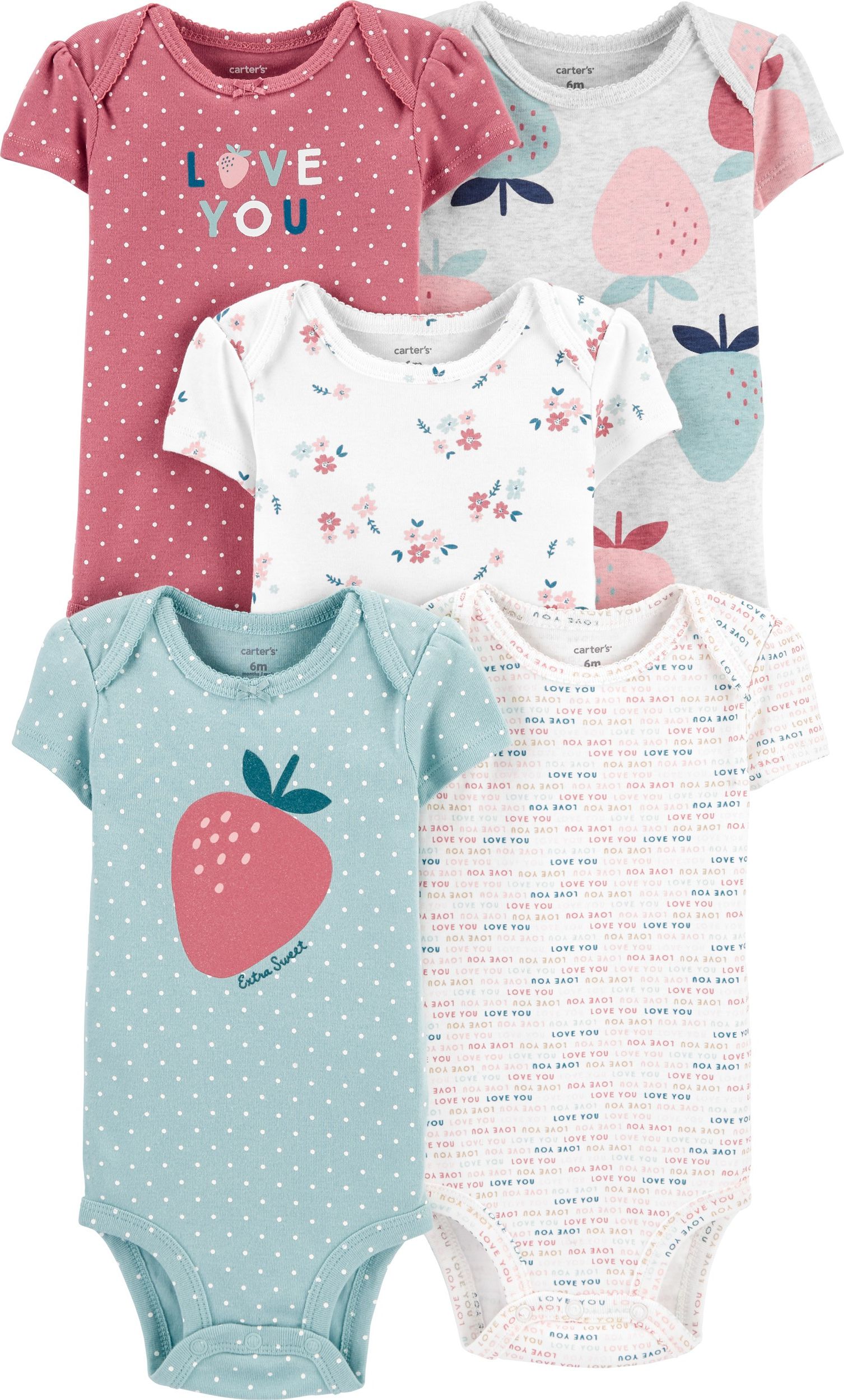 CARTER'S Body krátký rukáv Strawberry dívka LBB 5 ks NB/vel. 56 - obrázek 1
