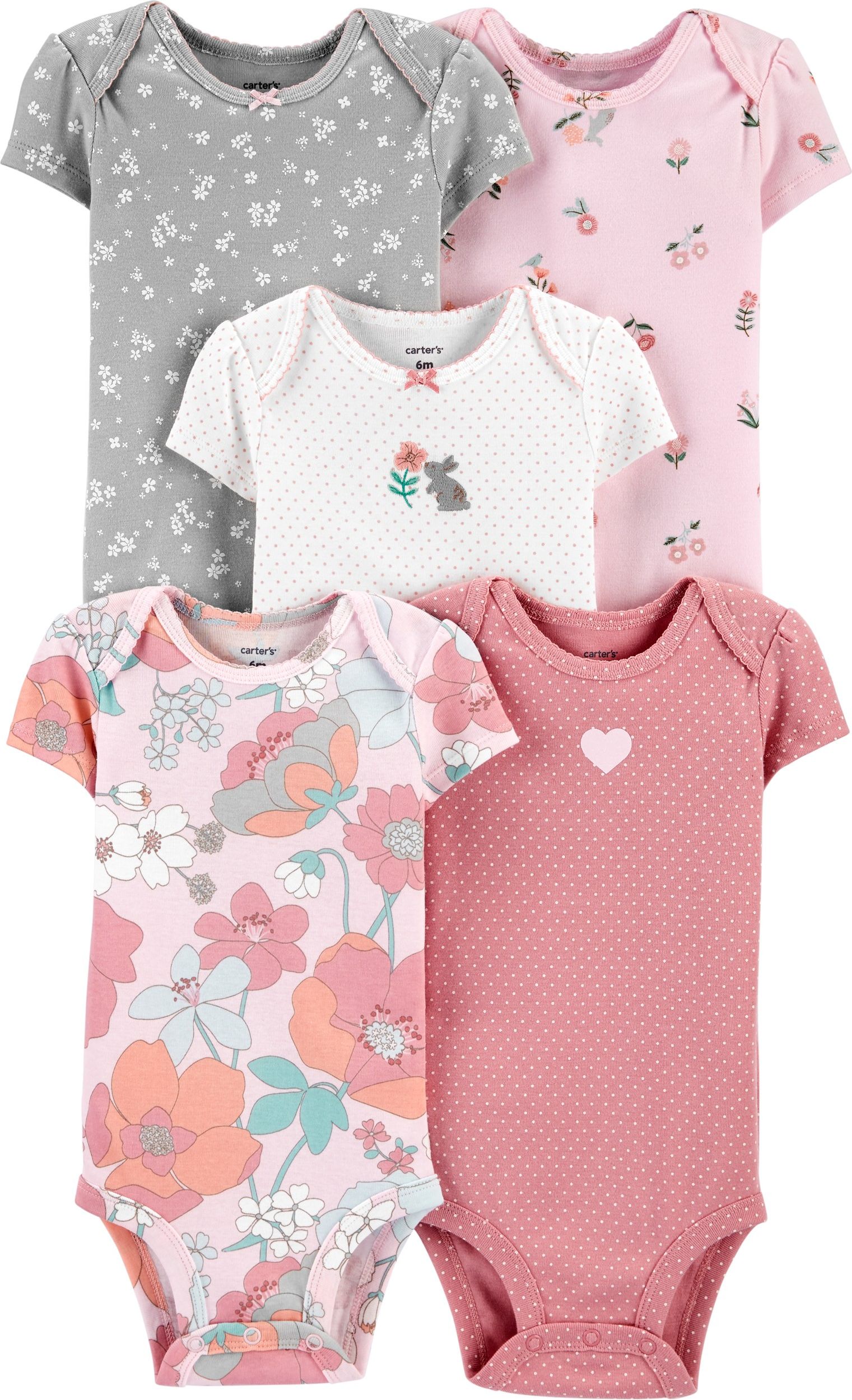 CARTER'S Body krátký rukáv Floral Pink dívka LBB 5 ks 18 m/vel. 86 - obrázek 1