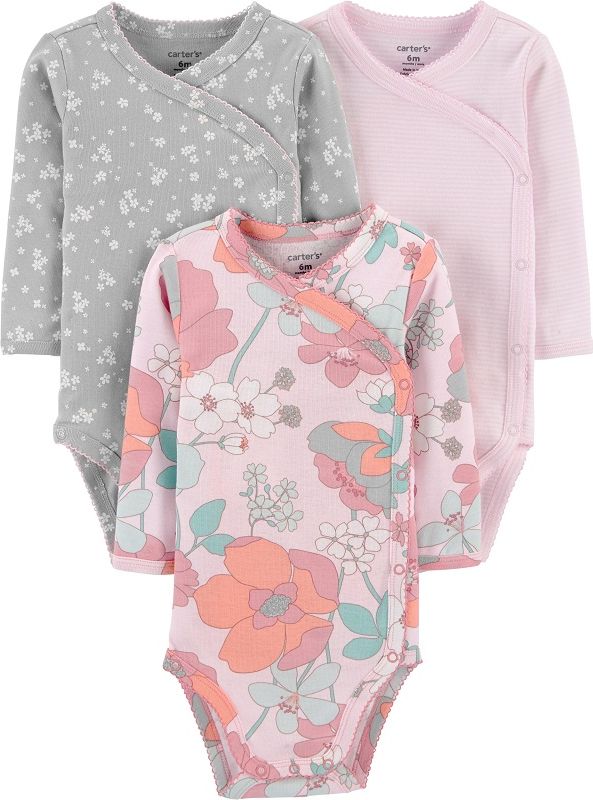 CARTER'S Body dlouhý rukáv zavinovací Floral dívka LBB 3 ks NB/vel. 56 - obrázek 1