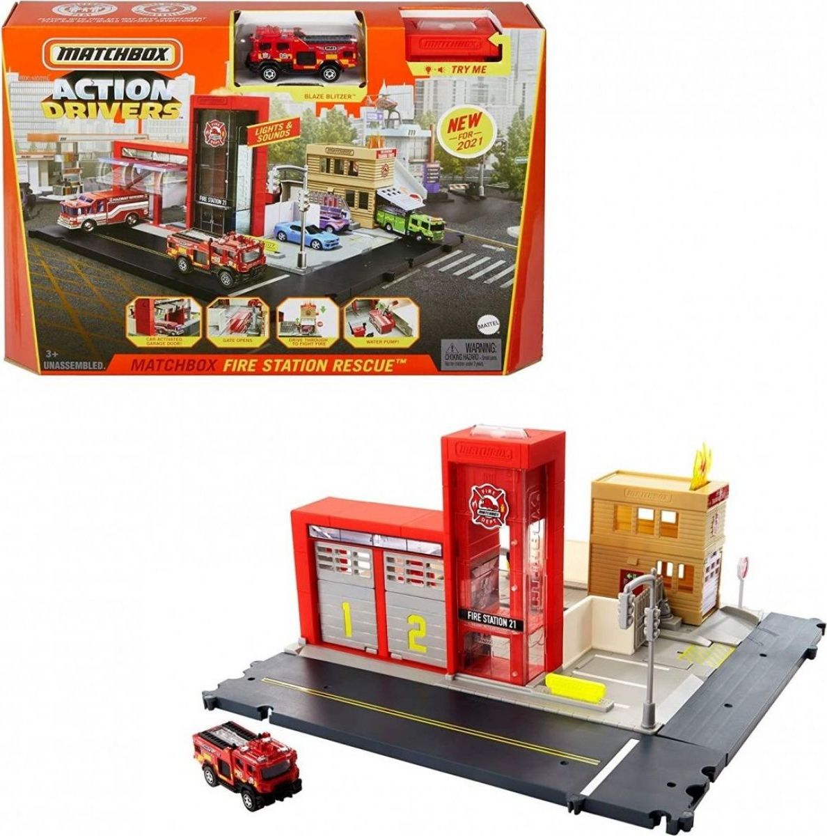 Matchbox Auto Hasičská stanice se světly a zvuky - obrázek 2