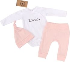 Souprava kojenecká 3-dílná bavlna - LOVED bílo-růžová - vel.56 - obrázek 2
