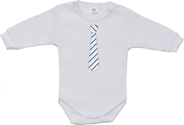 Dětské body s kravatou Gama kravata s proužkem velikost 50 (Kojenecké slavnostní body, Gama, bílé s kravatou s proužkem vel.50) - obrázek 1