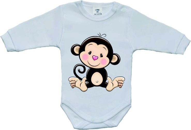 Dětské body s potiskem Gama roztomilá opička se srdíčkem velikost 50 (Kojenecké body Gama opička se srdíčkem vel.50) - obrázek 1
