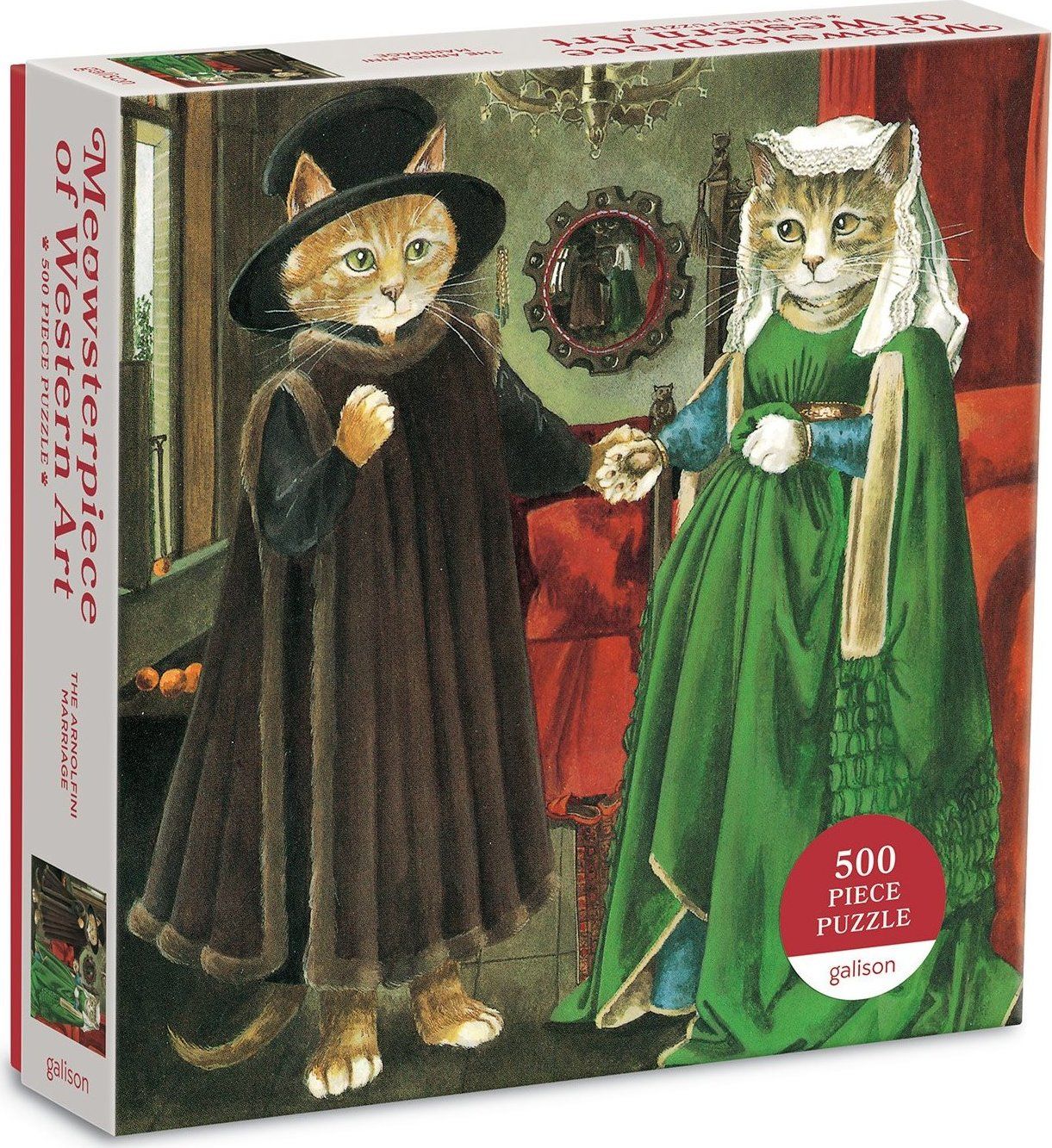 GALISON Čtvercové puzzle Meowsterpiece: Arnolfiniho manželství 500 dílků - obrázek 1