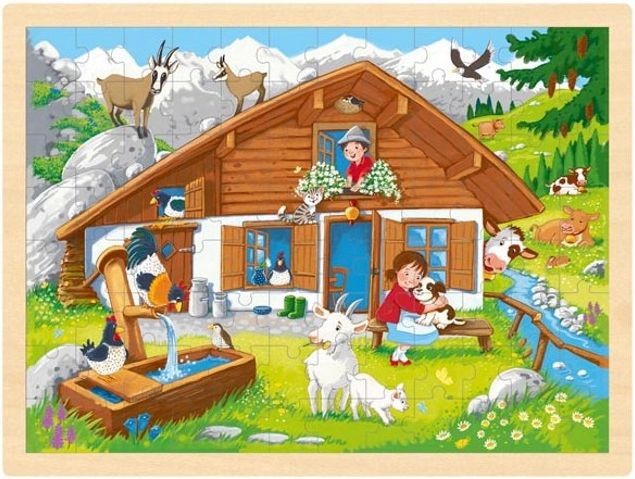 Puzzle na desce - Velké A3, Na horské pastvině, 96ks (Goki) - obrázek 1