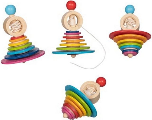 Drobné hračky - Káča dřevěná s provázkem, Duhová, 1ks (Goki) - obrázek 1