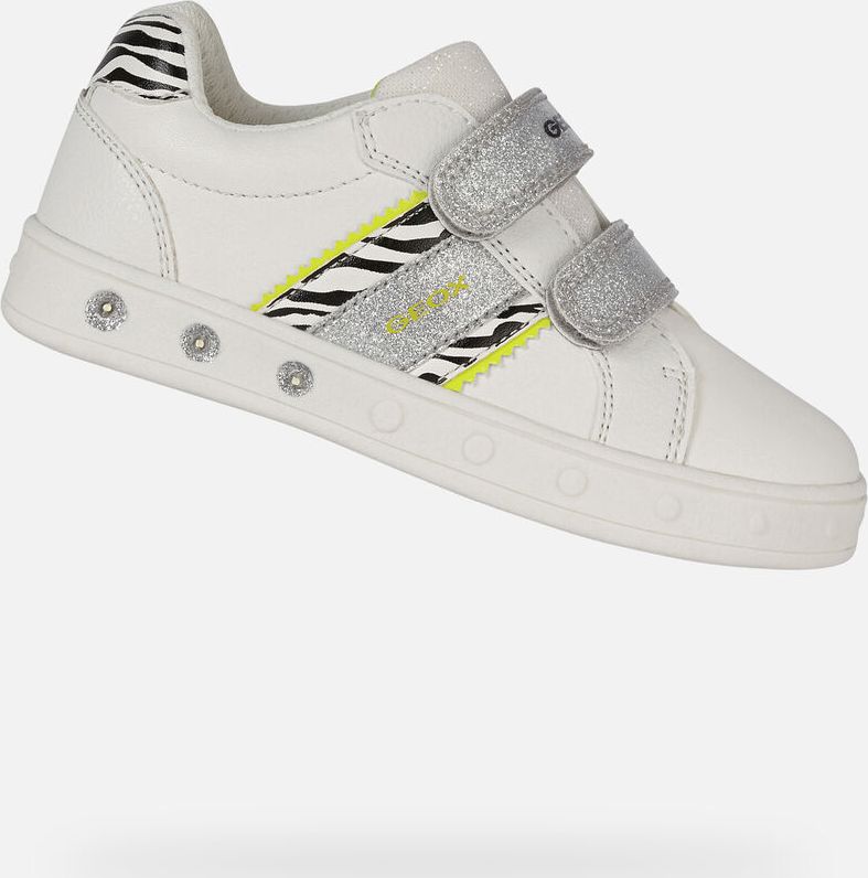 GEOX dětské boty slip-on se svítící podrážkou SKYLIN GIRL bílé - žluté - J158WH Velikost: 26 - obrázek 1