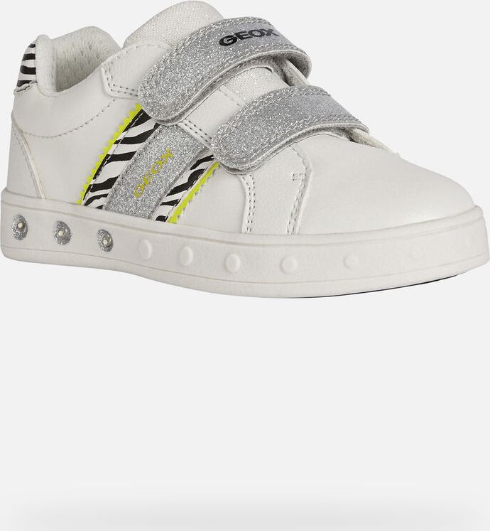 GEOX dětské boty slip-on se svítící podrážkou SKYLIN GIRL bílé - žluté - J158WH Velikost: 26 - obrázek 3