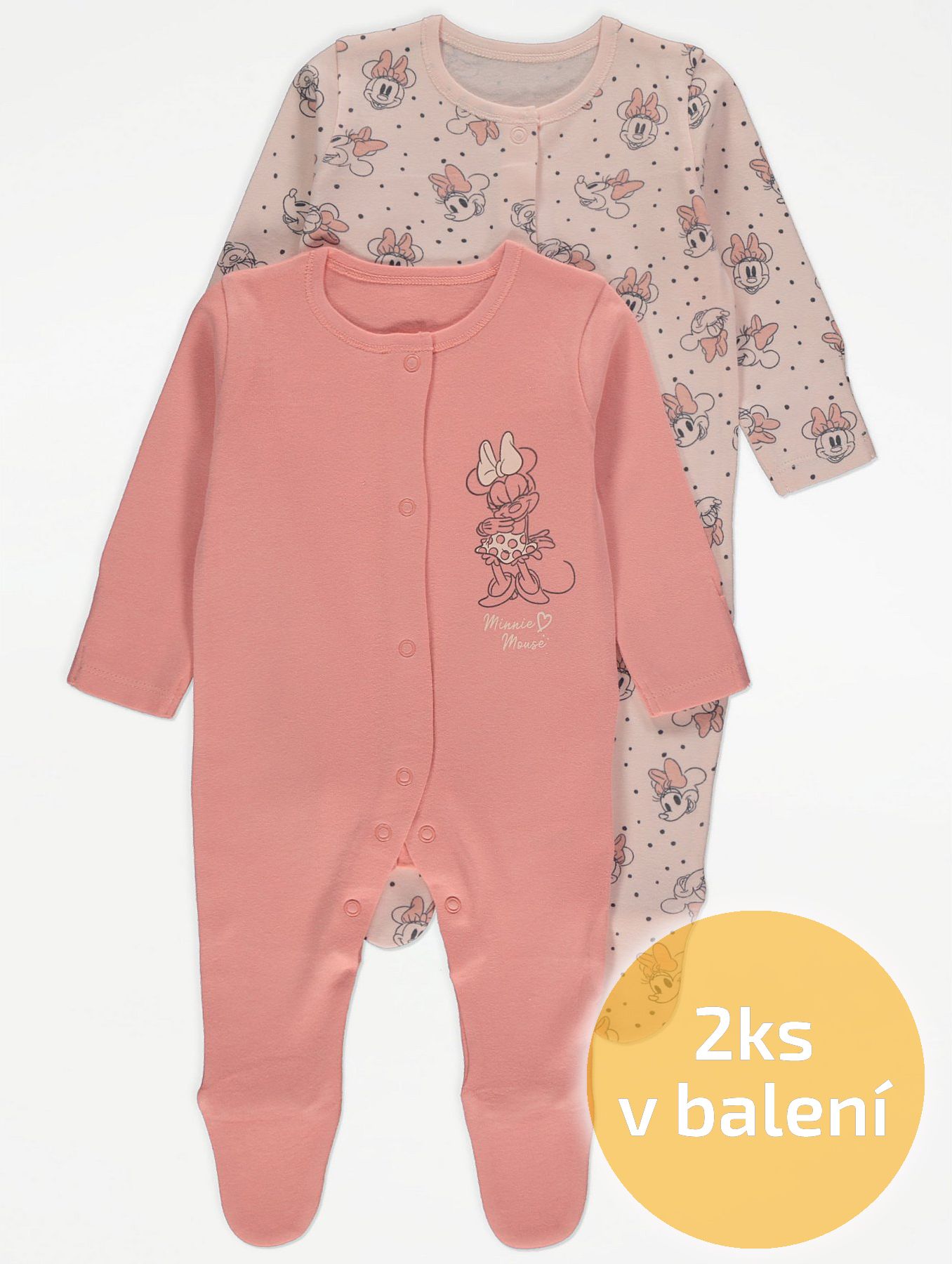 Kojenecké dupačky GEORGE, 2ks v balení, růžové, motiv Minnie Mouse Velikost: 56 - 62cm (0 - 3 měsíce) - obrázek 1