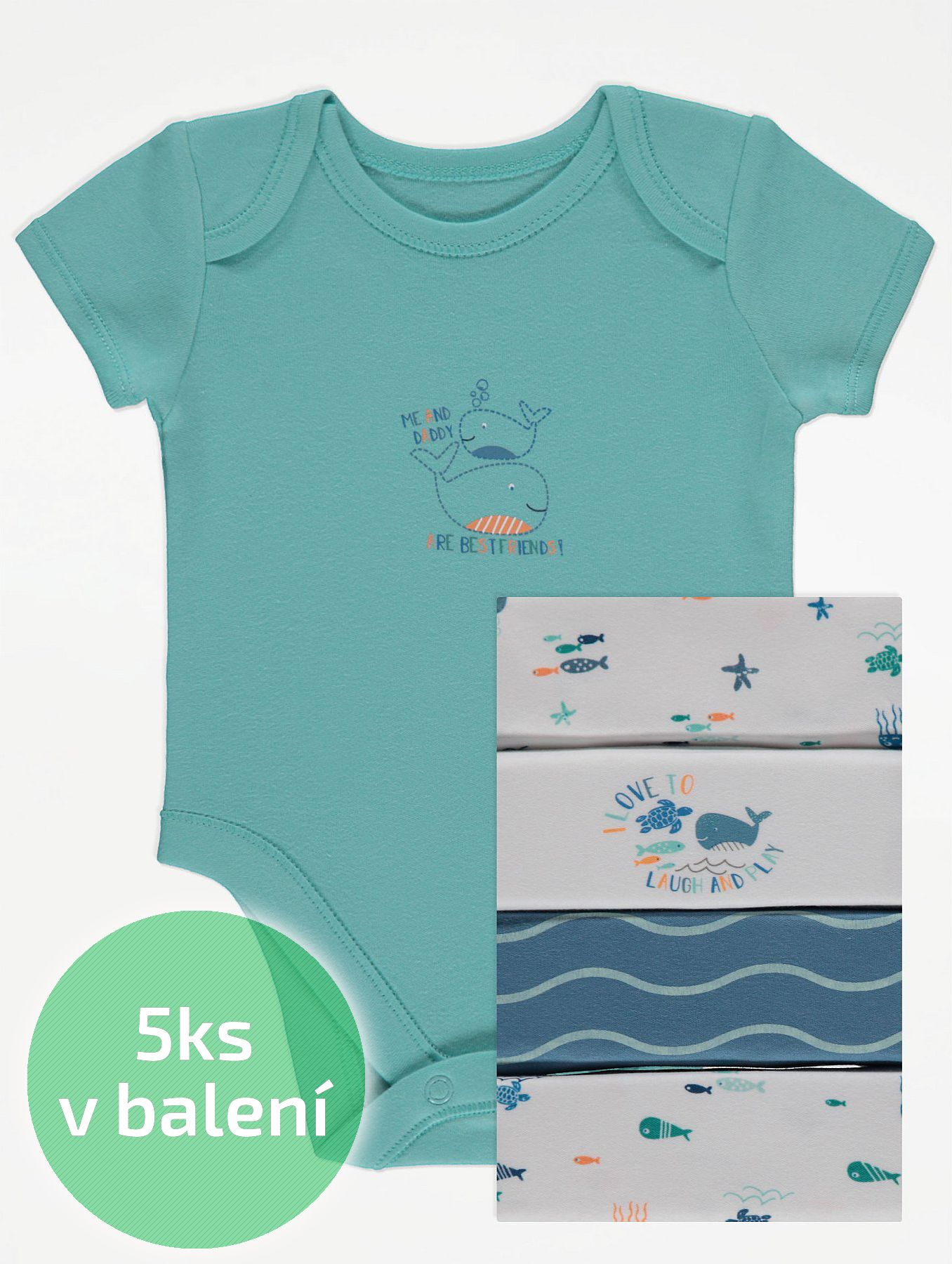 Kojenecké body GEORGE, 5ks v balení, motiv oceán Velikost: 56 - 62cm (0 - 3 měsíce) - obrázek 1