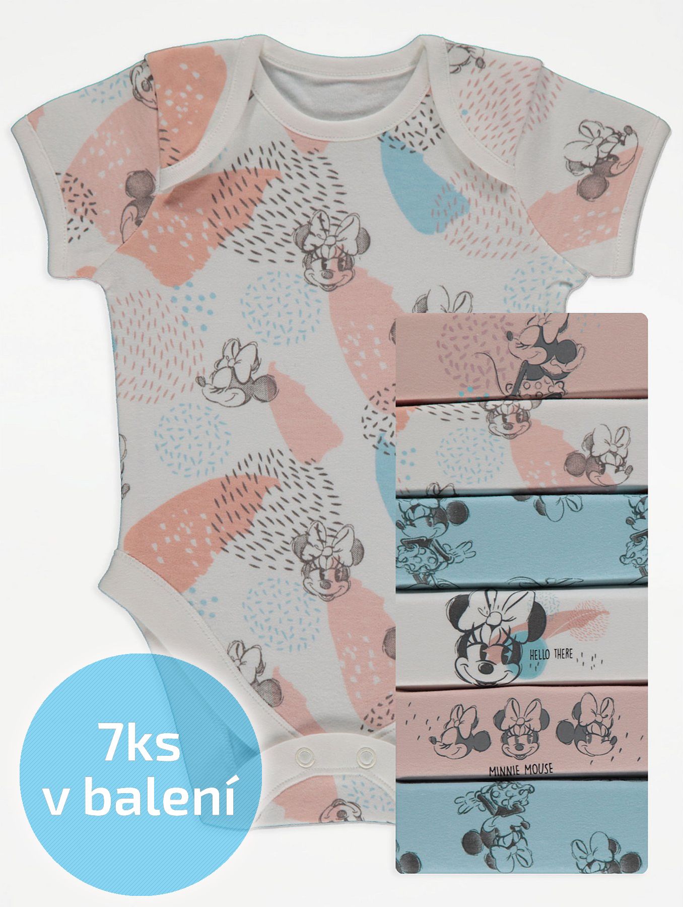 Kojenecké body GEORGE, 7ks v balení, motiv  Minnie Mouse Velikost: 56 - 62cm (0 - 3 měsíce) - obrázek 1
