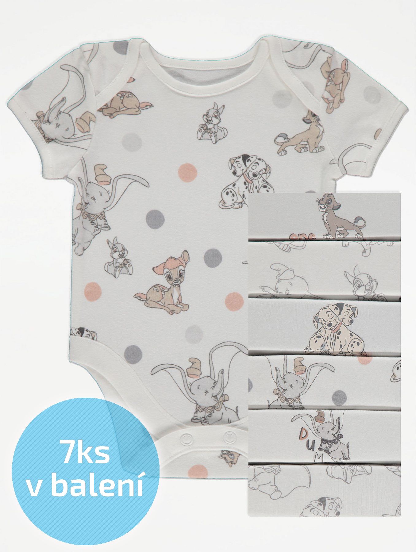 Kojenecké body GEORGE, 7ks v balení, bílé, motiv Disney Velikost: 56 - 62cm (0 - 3 měsíce) - obrázek 1