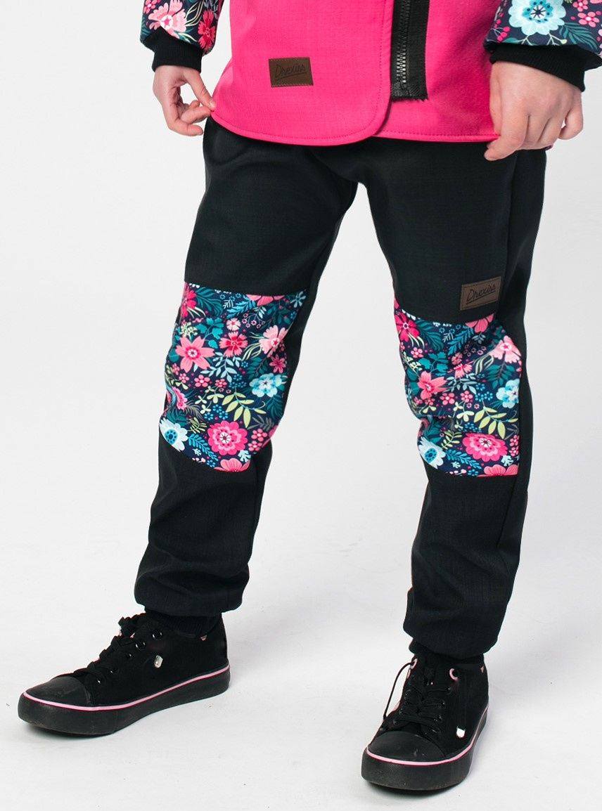 Drexiss Softshellové kalhoty jaro/podzim BLACK-TINY FLOWERS Velikost: 92-98 - obrázek 1
