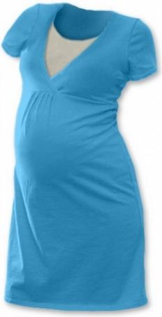 Těhotenská, kojící noční košile JOHANKA krátký rukáv - tyrkys, Velikosti těh. moda S/M - obrázek 1