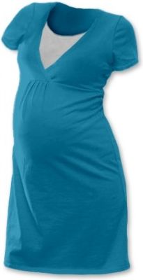 Těhotenská, kojící noční košile JOHANKA krátký rukáv - petrolejová, Velikosti těh. moda L/XL - obrázek 1