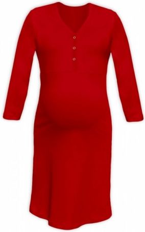 Těhotenská, kojící noční košile PAVLA 3/4 - červená, Velikosti těh. moda L/XL - obrázek 1