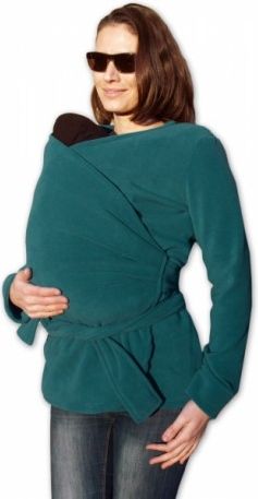 Zavinovací kabátek pro nosící, těhotné - fleece - petrolejový, Velikosti těh. moda L/XL - obrázek 1