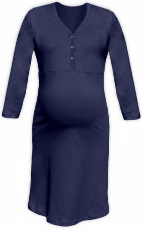 Těhotenská, kojící noční košile PAVLA 3/4 - tm. modrá, Velikosti těh. moda M/L - obrázek 1