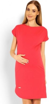 Těhotenské asymetrické šaty, kr. rukáv - korálové - obrázek 1