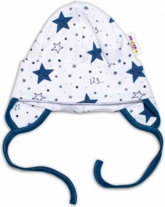 Baby Nellys Bavlněná čepička s oušky na zavazování - Galaxie, bílá/granát, Velikost koj. oblečení 62-68 (3-6m) - obrázek 1