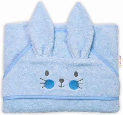 Baby Nellys Froté osuška s kapucí 80 x 80 cm Bunny - modrá - obrázek 1