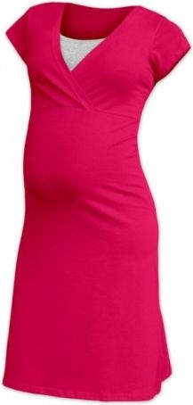 JOŽÁNEK Těhotenská, kojící noční košile EVA, krátký rukáv - sytě růžová, Velikosti těh. moda M/L - obrázek 1