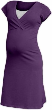 JOŽÁNEK Těhotenská, kojící noční košile EVA, krátký rukáv - švestková, Velikosti těh. moda L/XL - obrázek 1