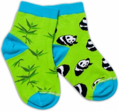 Baby Nellys Bavlněné veselé ponožky Panda - zelené, Velikost koj. oblečení 13-14 vel. ponožek - obrázek 1